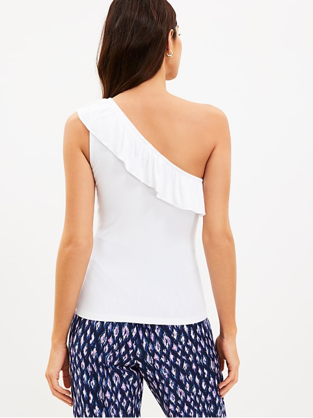 LOFT White One-Shoulder Ruffle Top Large - Picture 2 of 3